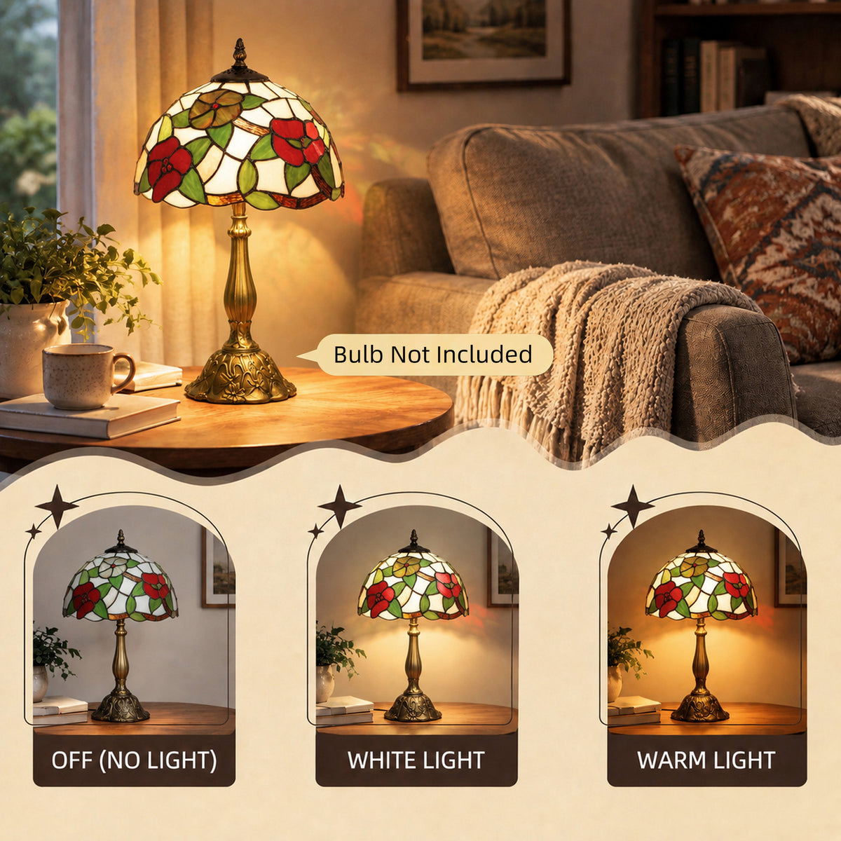 Handcrafted Sunflower Stained Glass Table Lamp (E27 Bulb Not Included) - Red