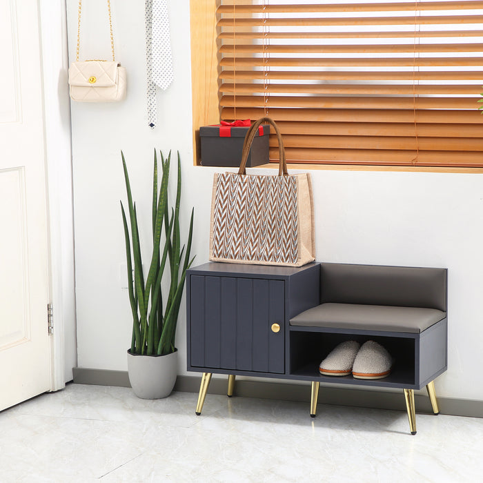 Shoe Bench with Storage, Shoe Cabinet with Seating Cushion, Open Compartment and Table Top for Entryway, Hallway, Grey