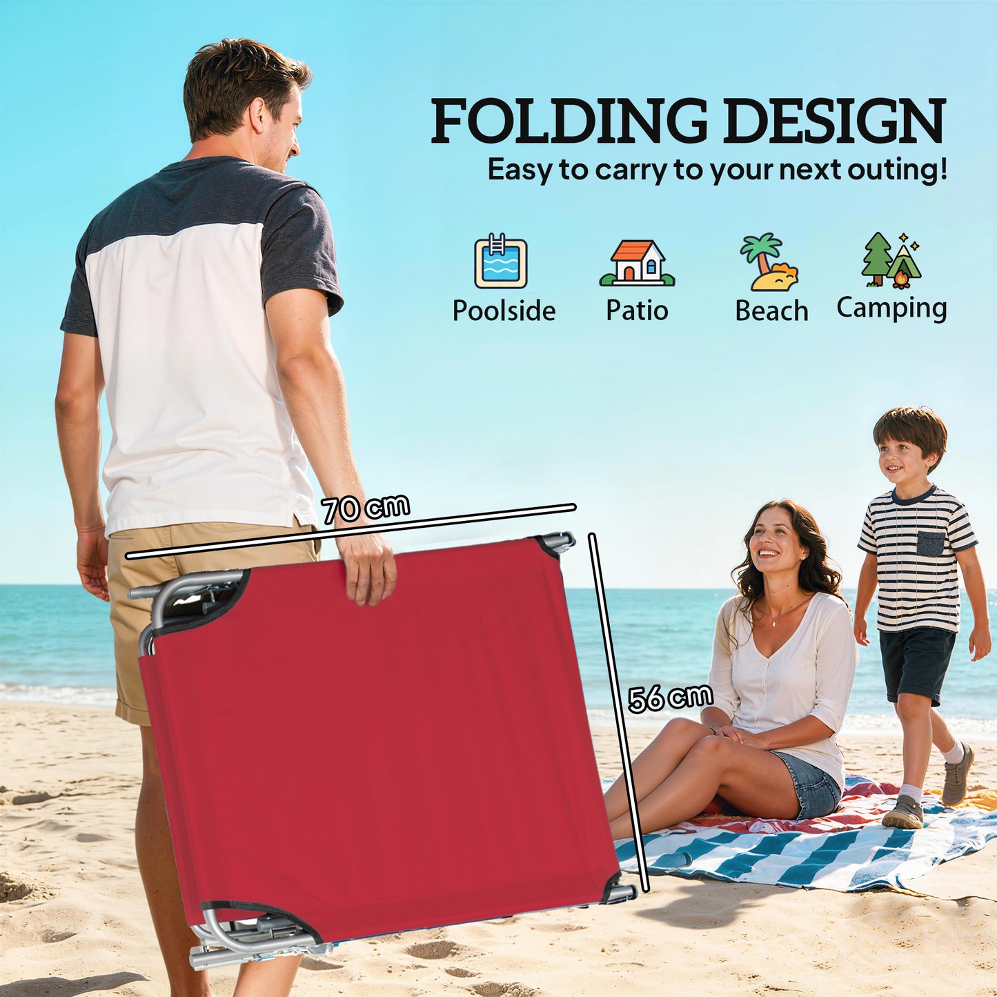 Foldable Sun Lounger Set of 2, 4 Level Adjustable Backrest