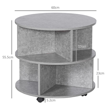 3 Tier Coffee Table Round Rolling Centre Table w/ Wheels Cement
