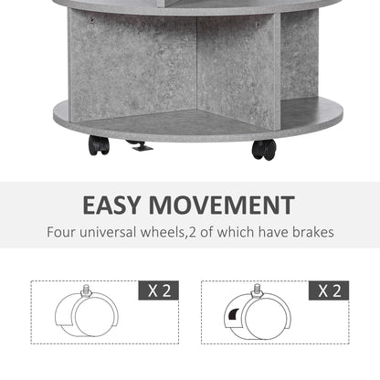 3 Tier Coffee Table Round Rolling Centre Table w/ Wheels Cement