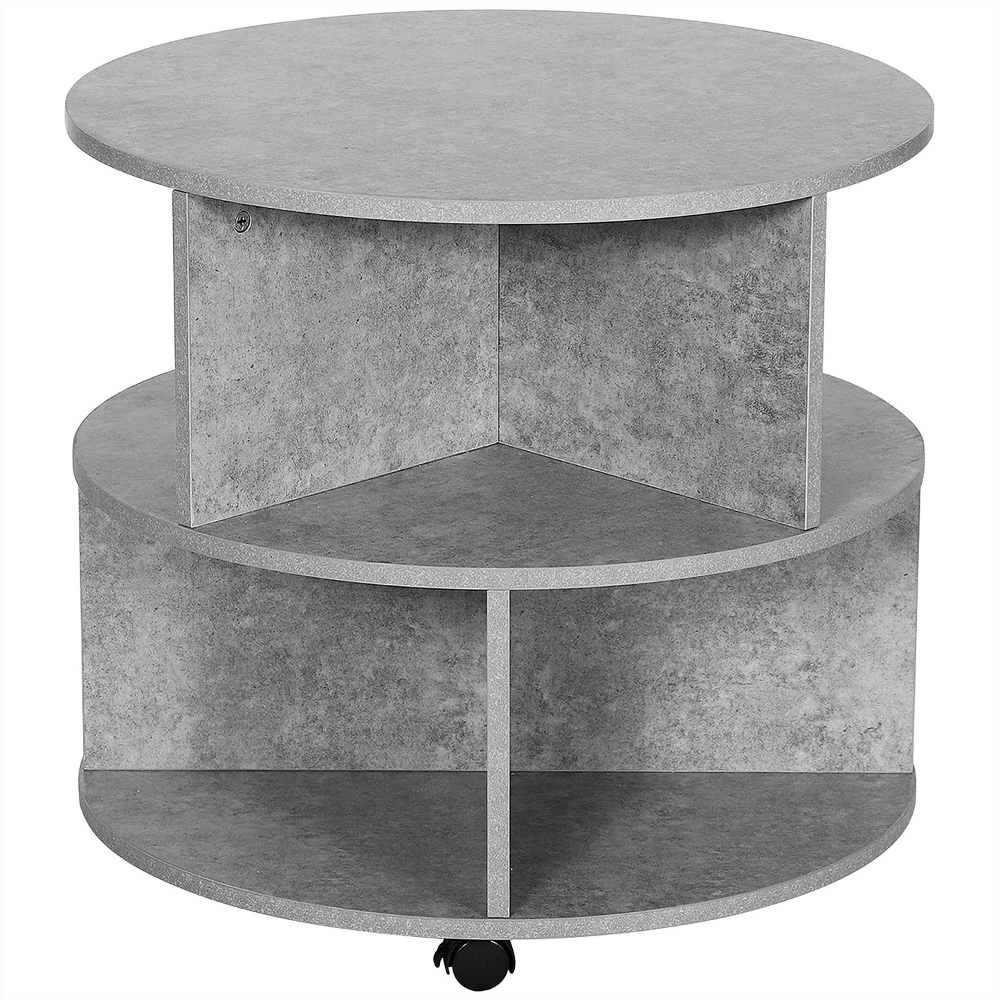3 Tier Coffee Table Round Rolling Centre Table w/ Wheels Cement