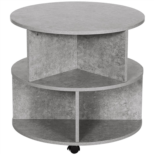 3 Tier Coffee Table Round Rolling Centre Table w/ Wheels Cement