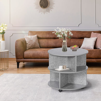 3 Tier Coffee Table Round Rolling Centre Table w/ Wheels Cement