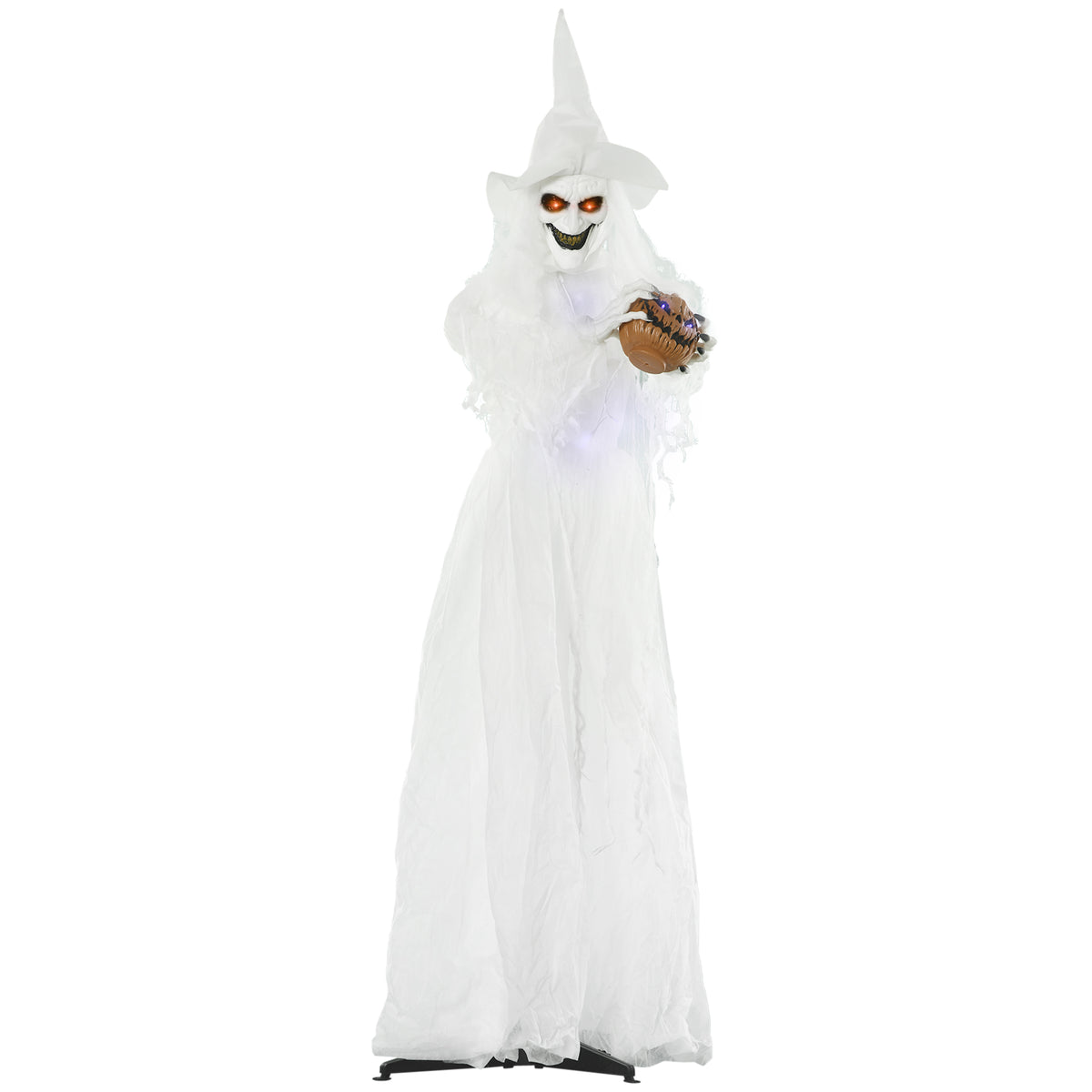 74" Witch Halloween Decoration with Light Up Eyes and Body, White