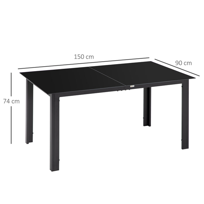 Outdoor Dining Table for 6, Aluminium Rectangular Garden Table with Tempered Glass Tabletop for Yard, Deck, Patio, Black