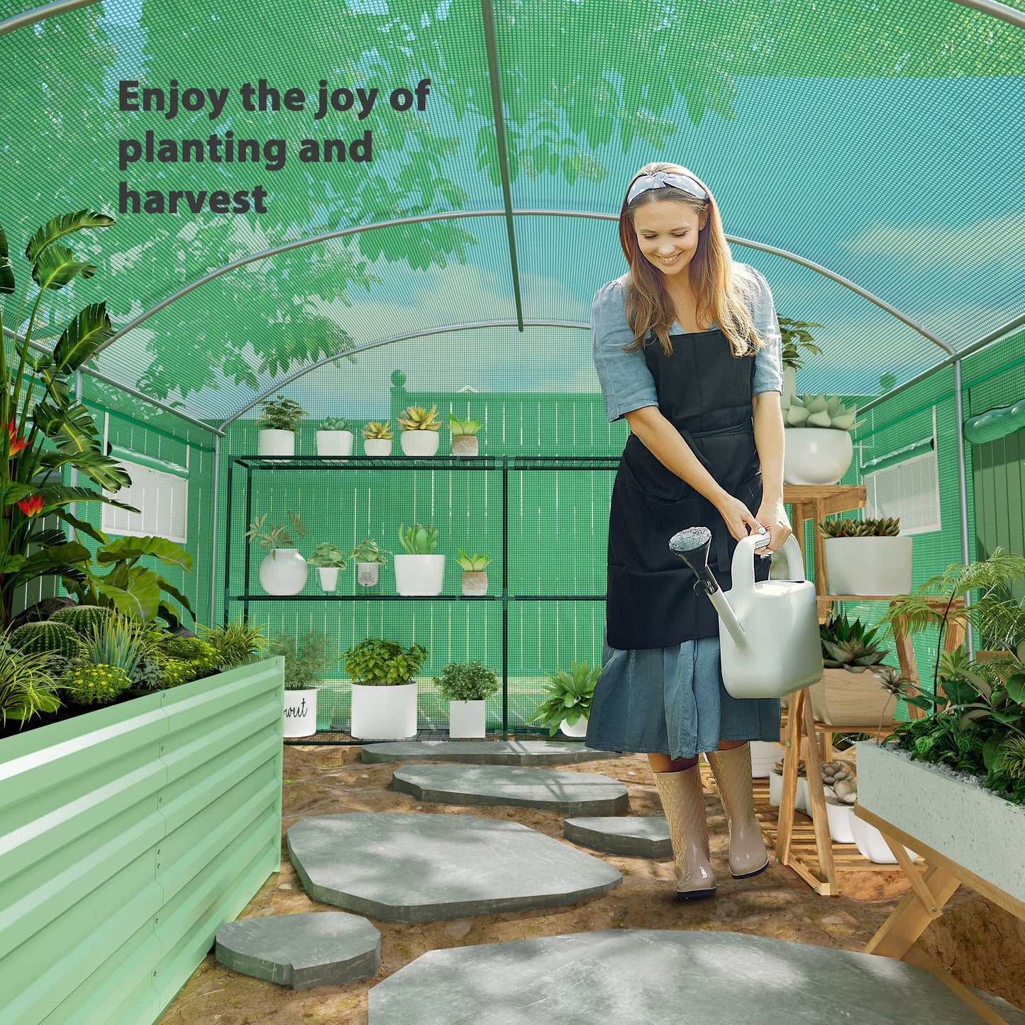 Polytunnel Greenhouse with 3 Roll-up Doors, 4 x 3 x 2m, Green