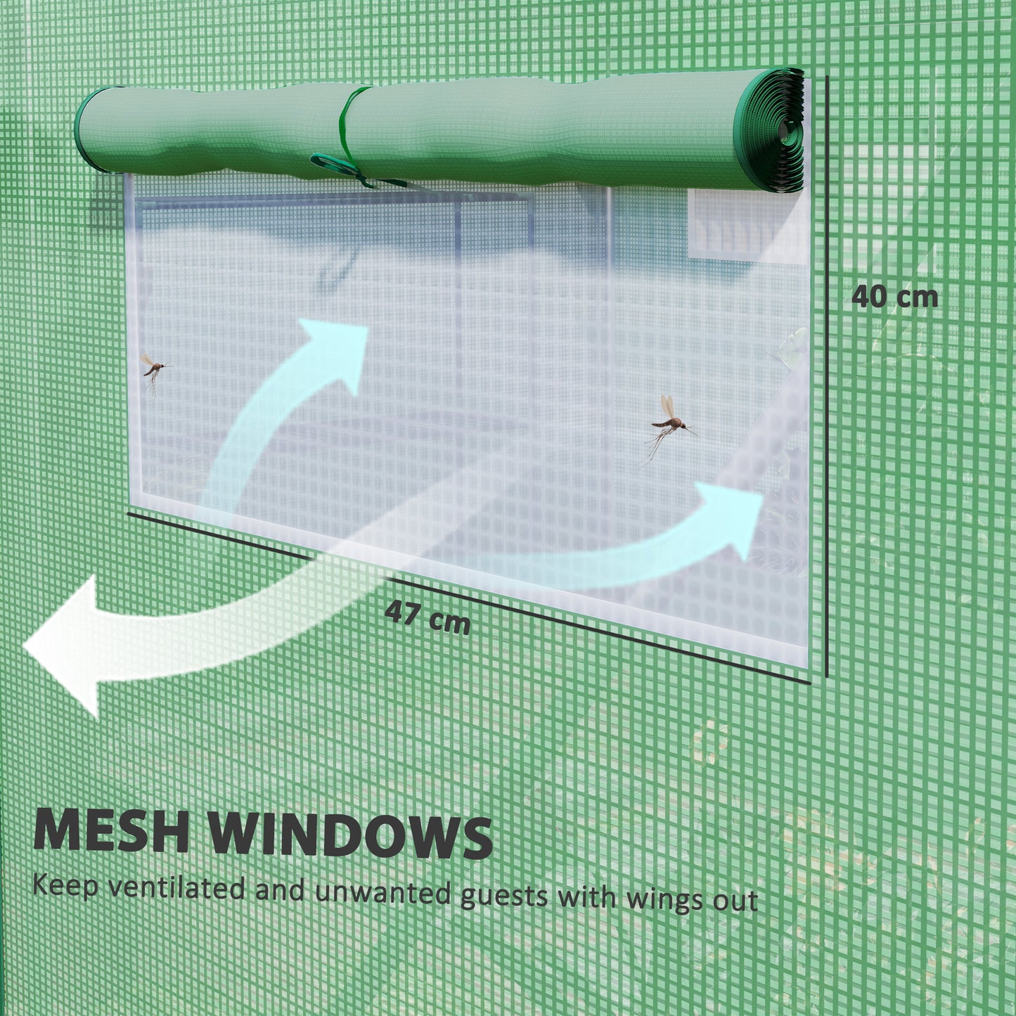 Polytunnel Greenhouse with 3 Roll-up Doors, 4 x 3 x 2m, Green