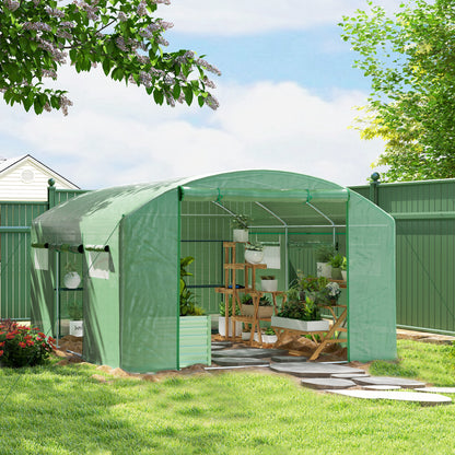 Polytunnel Greenhouse with 3 Roll-up Doors, 4 x 3 x 2m, Green