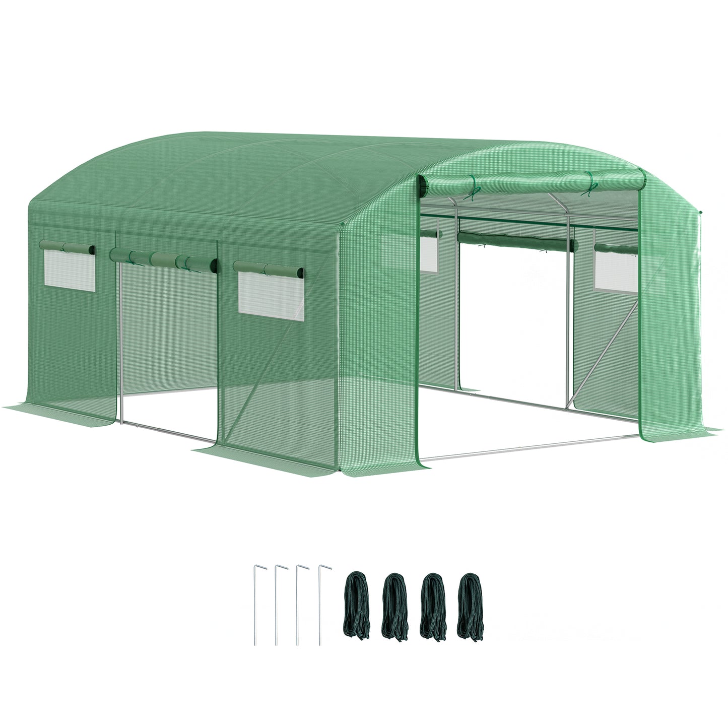Polytunnel Greenhouse with 3 Roll-up Doors, 4 x 3 x 2m, Green