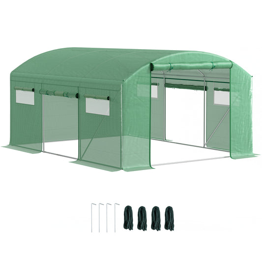 Polytunnel Greenhouse with 3 Roll-up Doors, 4 x 3 x 2m, Green
