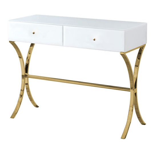 Aurelia White Glass and Champagne Gold Console Table