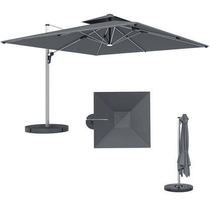 Garden Cantilever Parasol, Patio Umbrella w/ Solar LED Lights, Grey