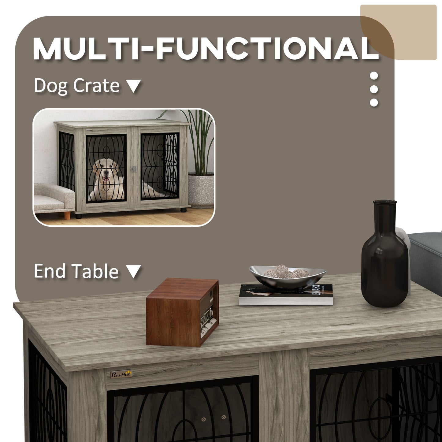 Dog Crate Furniture, 37" End Table for Large Dogs w/ Cushion