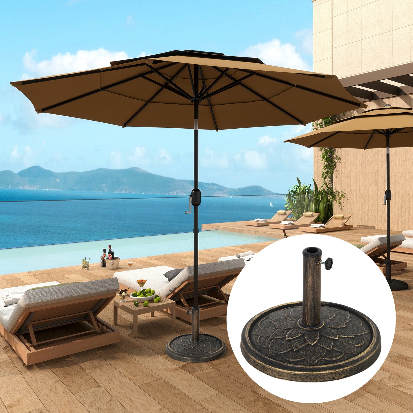 12kg Resin Garden Parasol Base Sun Umbrella Base, Bronze Tone