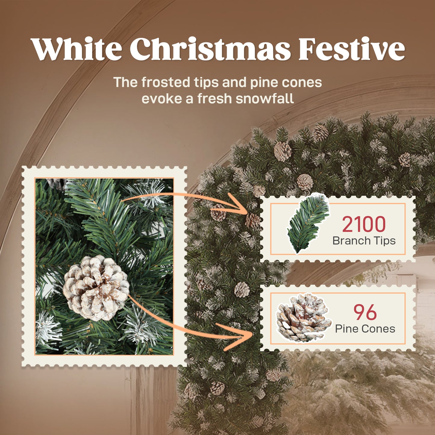 8.2 ft Snow Frosted Christmas Tree Arch, Doorway Decor with 2100 Tips