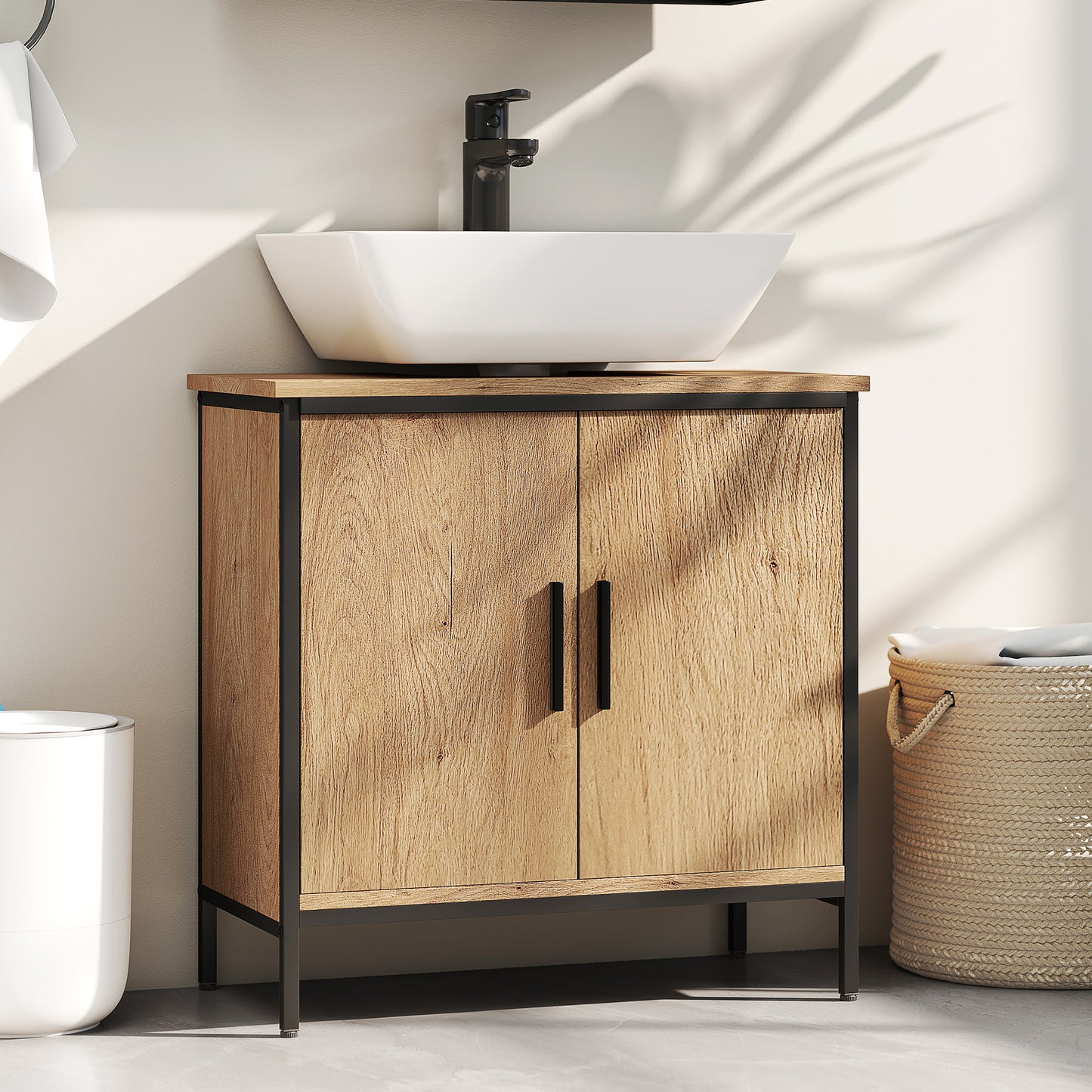 Under Sink Cabinet with Doors for Basin without or with Pedestal Oak