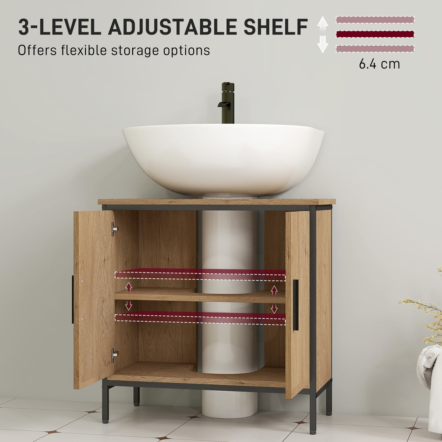 Under Sink Cabinet with Doors for Basin without or with Pedestal Oak