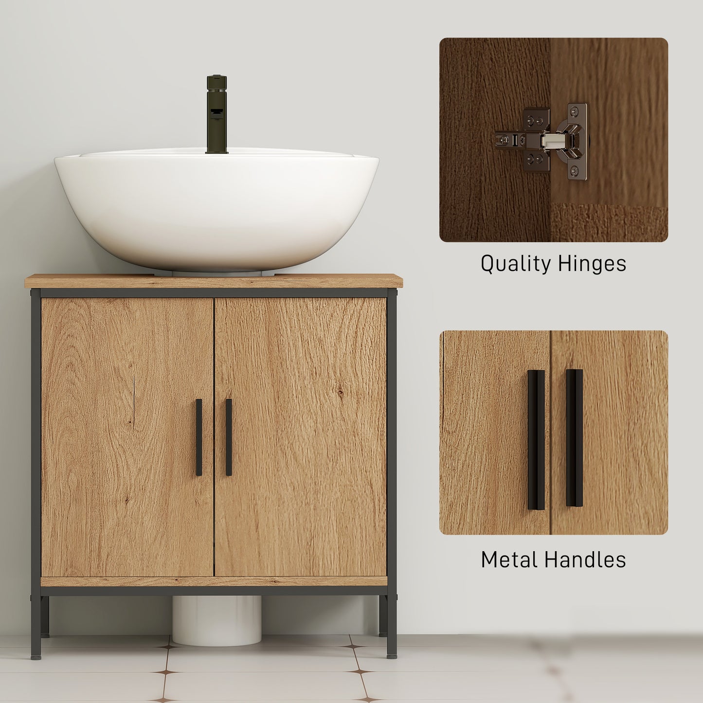 Under Sink Cabinet with Doors for Basin without or with Pedestal Oak