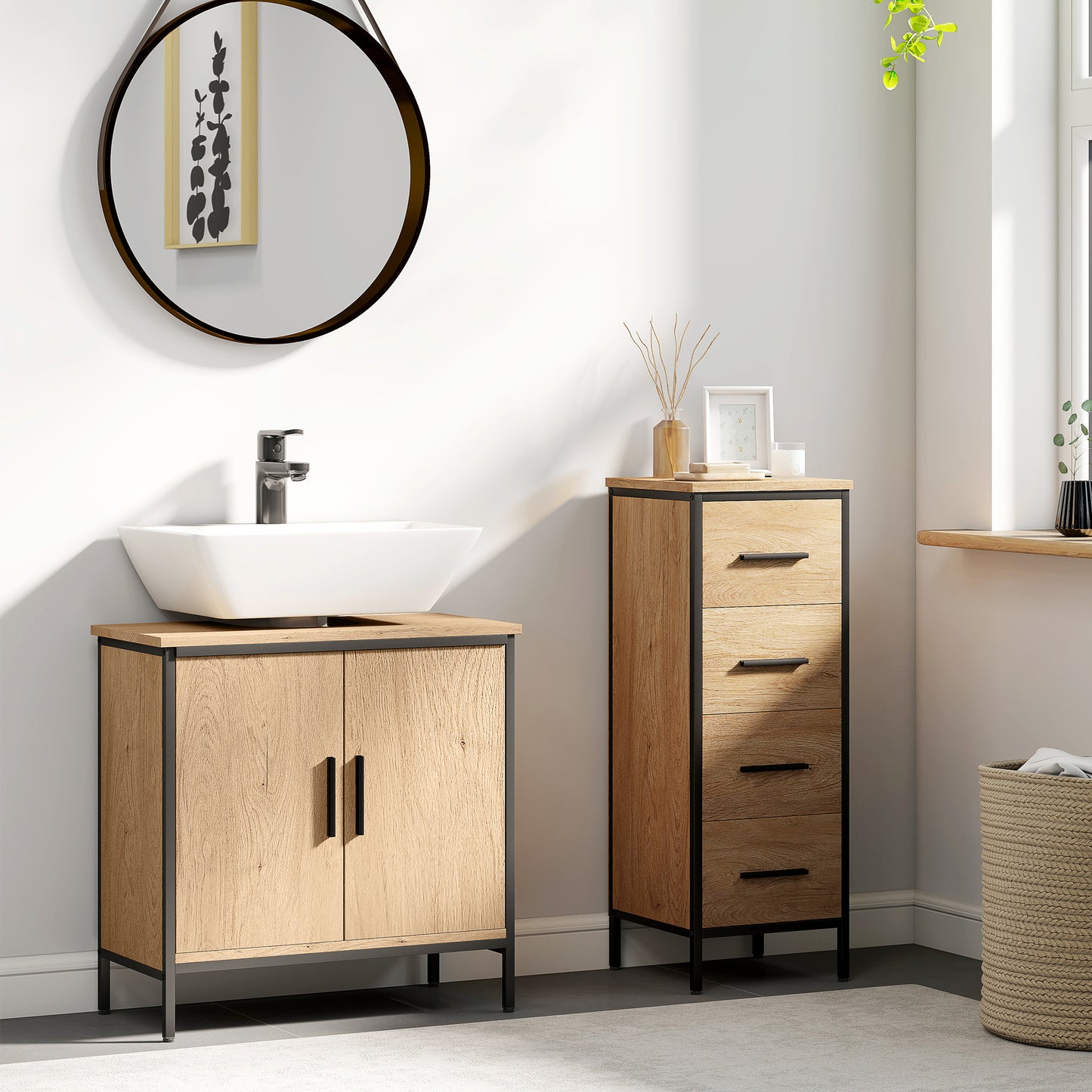 Under Sink Cabinet with Doors for Basin without or with Pedestal Oak