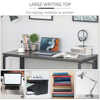 Wooden Computer Desk Study Standing Writing Table Workstation with Metal Frame, Brown