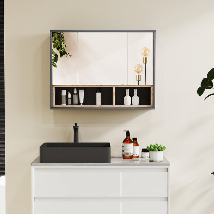 Bathroom Cabinet Wall Mounted Mirror Storage with Shelves Grey