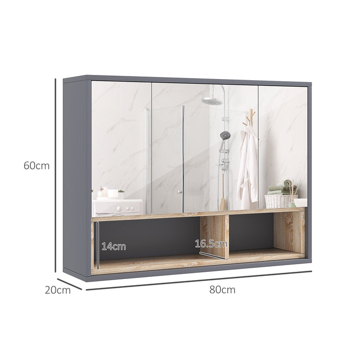 Bathroom Cabinet Wall Mounted Mirror Storage with Shelves Grey