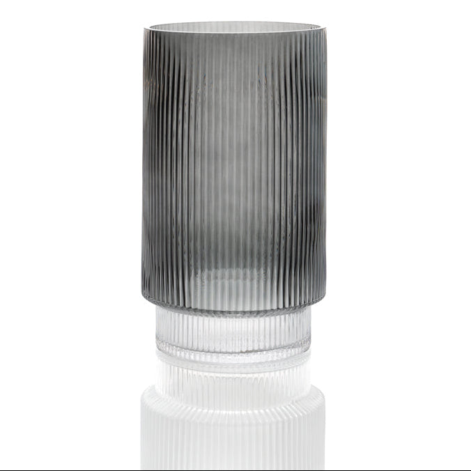 Large Grey Ribbed Glass Vase