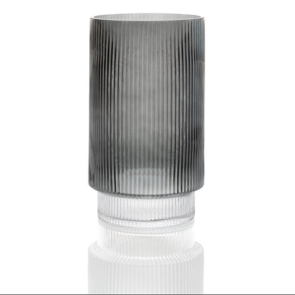 Large Grey Ribbed Glass Vase