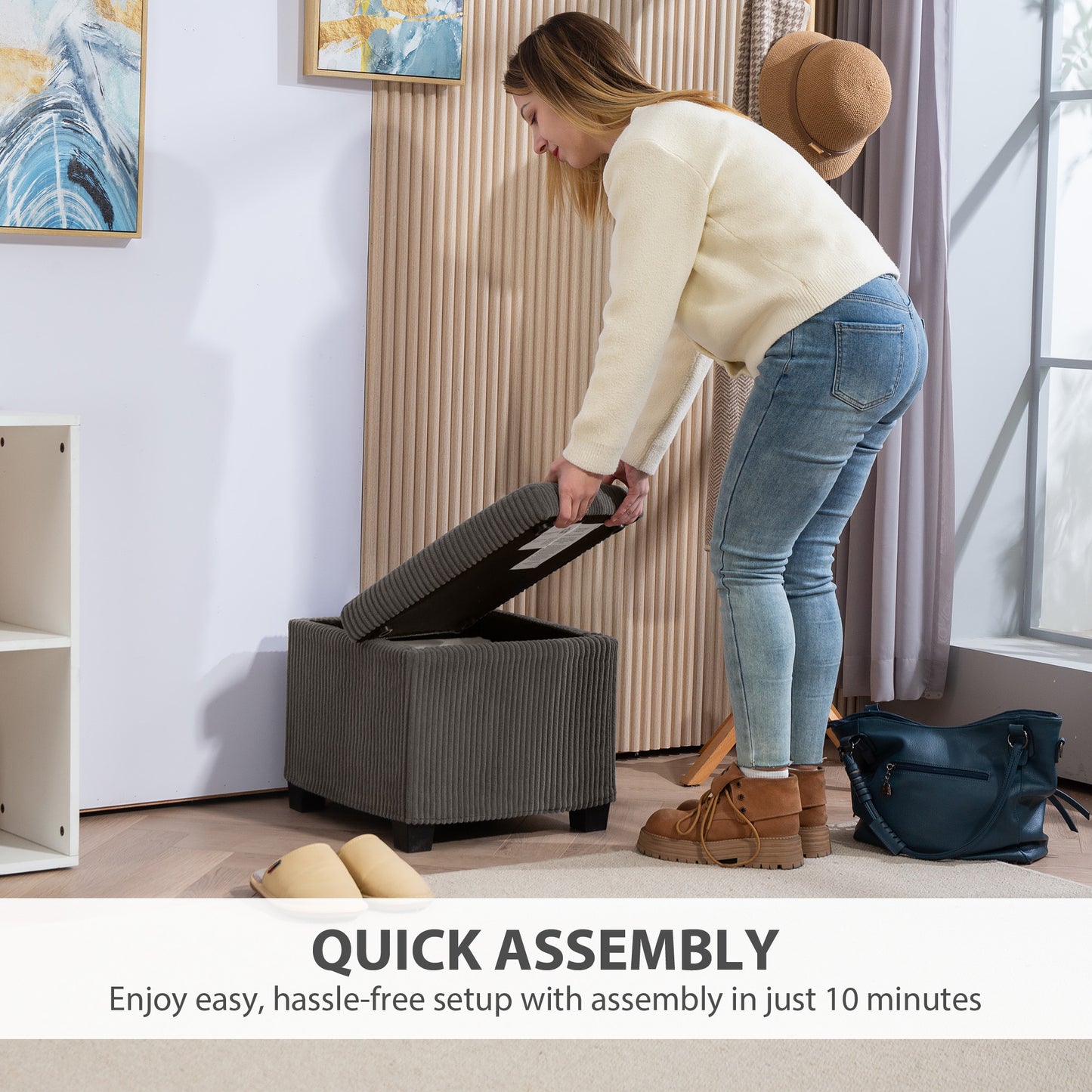 40 cm Ottoman Storage Box with Removable Lid, Foot Rest, Grey