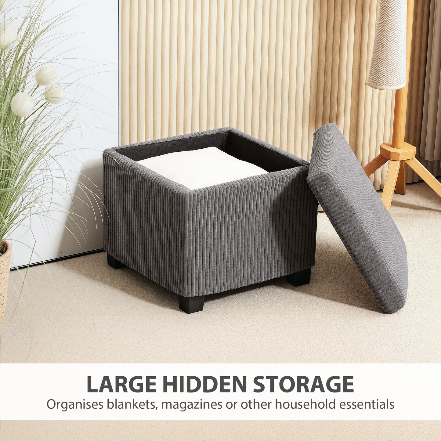 40 cm Ottoman Storage Box with Removable Lid, Foot Rest, Grey