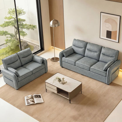 3 Seater Sofa, Faux Leather Couch with Thicken Cushion, Grey