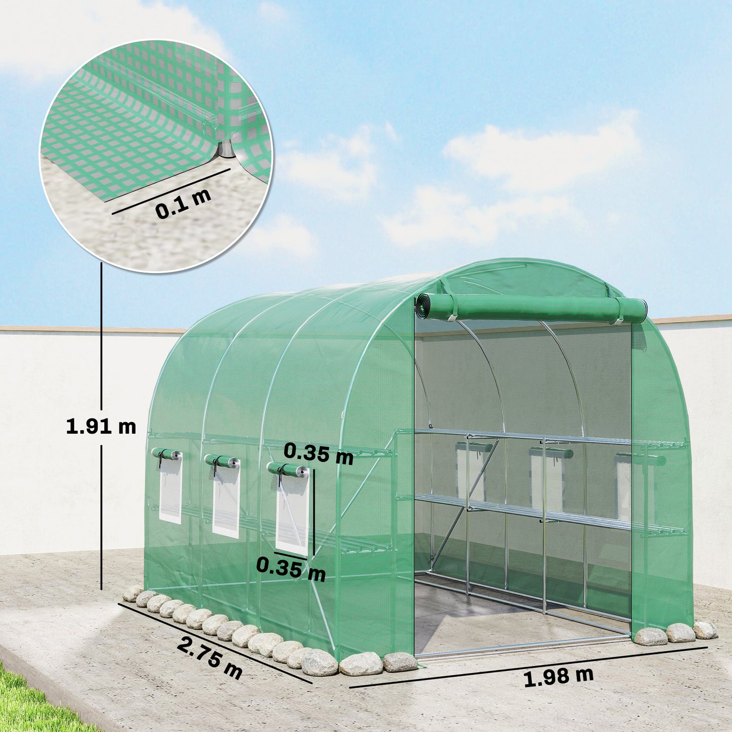 Walk-in Greenhouse with Shelves, Green House with Mesh Windows