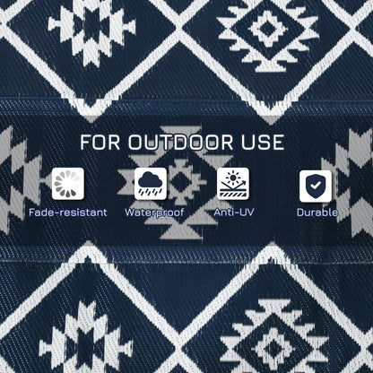 Reversible Waterproof Outdoor Rug W/ Carry Bag, 182 x 274cm, Dark Blue