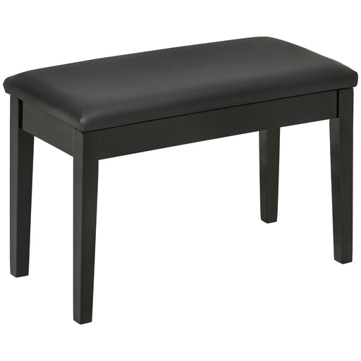 Classic Piano Bench Stool, PU Leather Padded Keyboard Stool with Rubber Wood Legs and Music Storage Compartment, Black