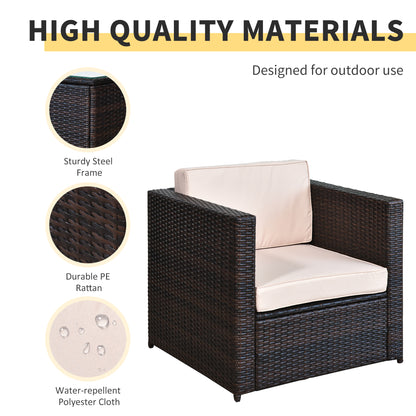 3 Pieces Rattan Bistro Set, Wicker Garden Furniture Set with Glass Top Coffee Table and Chairs, Thickened Washable Cushions for Outdoor, Patio, Balcony, Brown