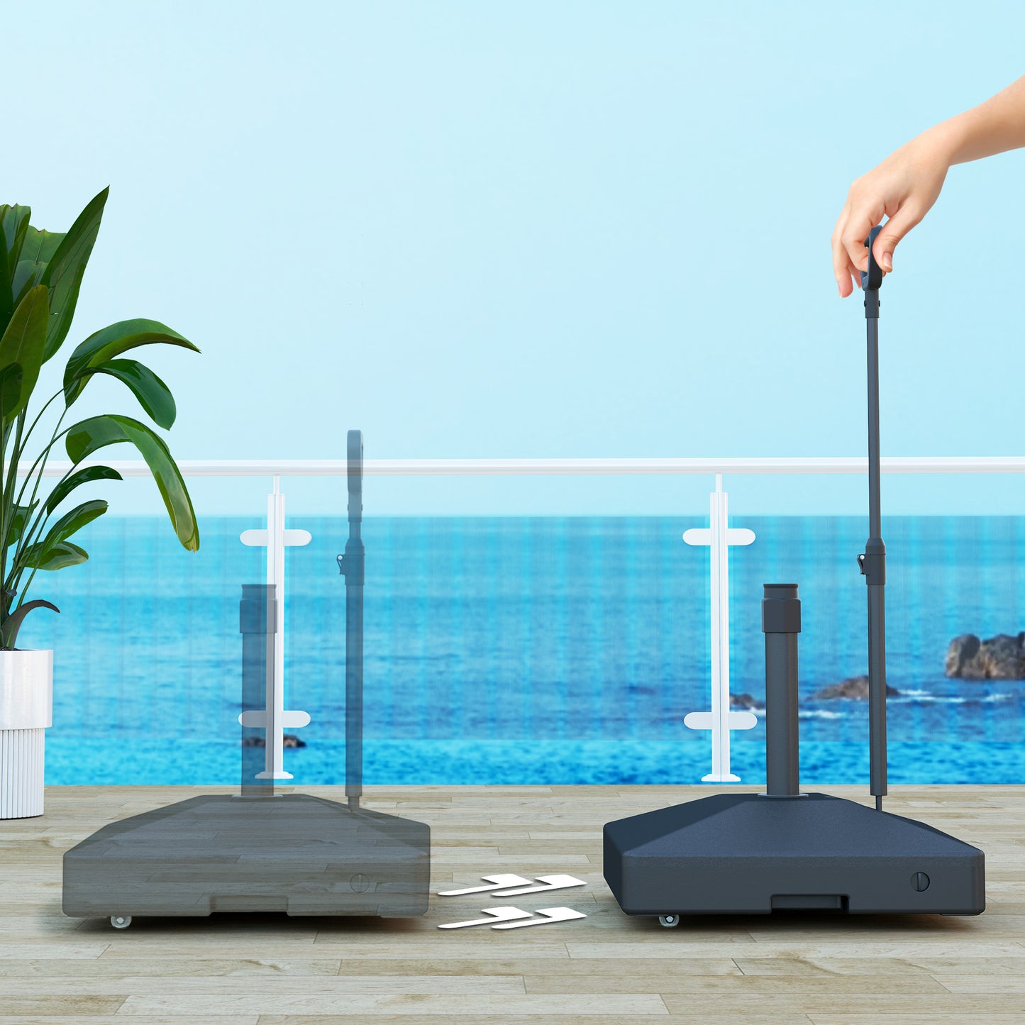 Garden Parasol Base Parasol Stand, Sand/Water Filled, Black