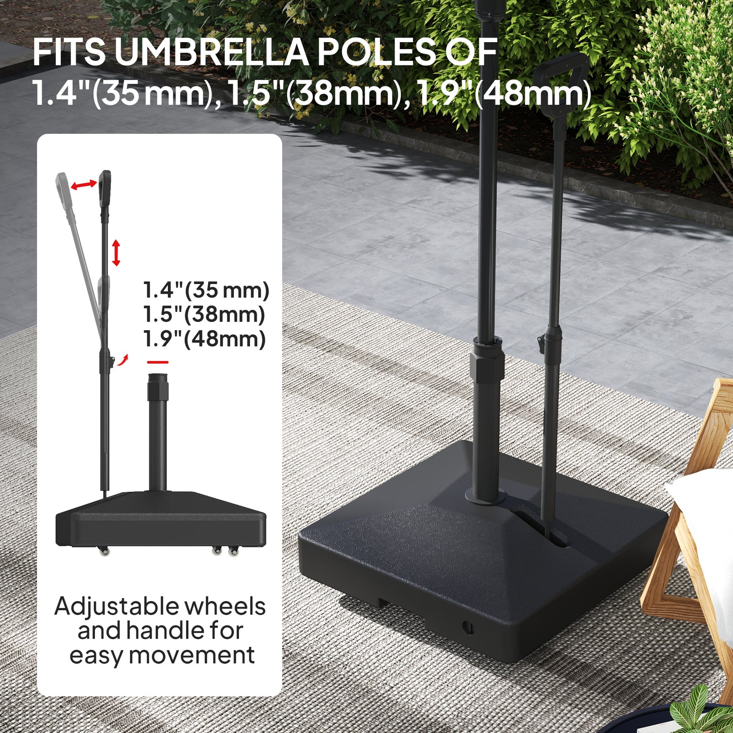 Garden Parasol Base Parasol Stand, Sand/Water Filled, Black
