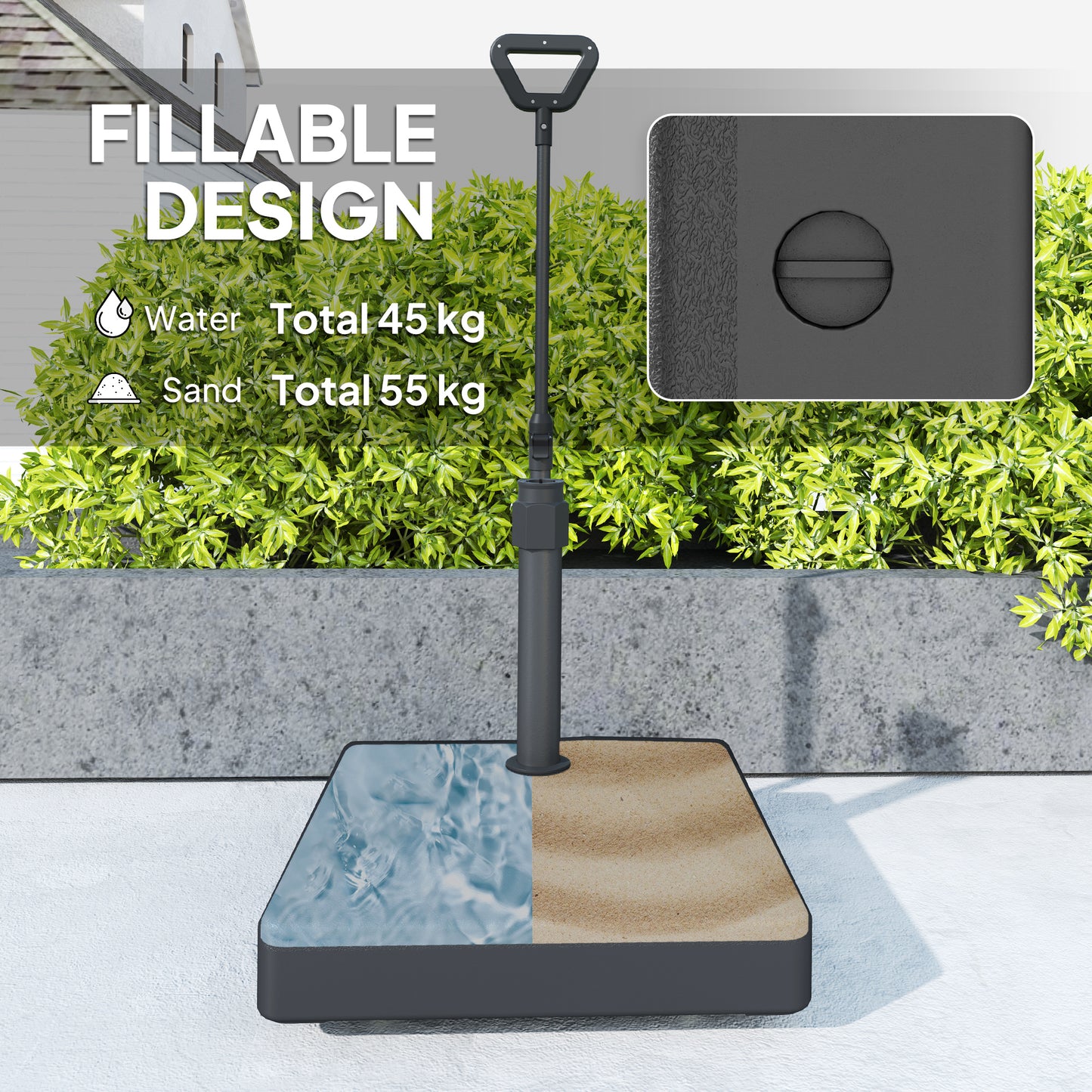 Garden Parasol Base Parasol Stand, Sand/Water Filled, Black