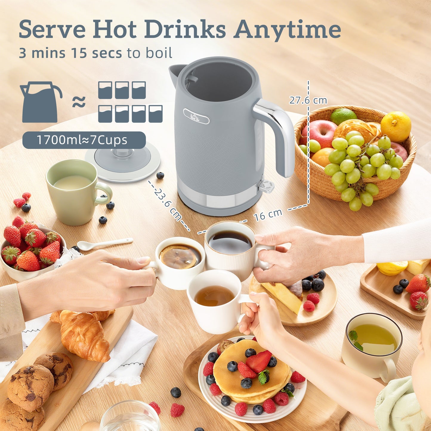 Kettle and Toaster Set with 3000W Rapid Boil, 4 Slice Toaster, Grey