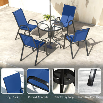 5 PCs Garden Furniture Set, Round Table and Stackable Chairs, Blue