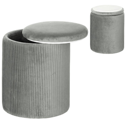 Round Storage Ottoman with Removable Top, Grey