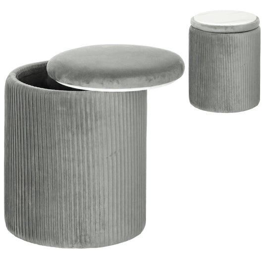 Round Storage Ottoman with Removable Top, Grey