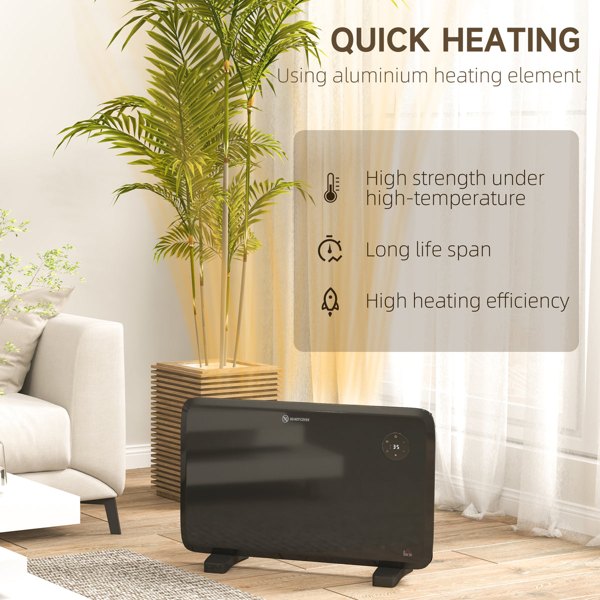 Electric Convector Heater, Quiet Space Heater w/ LED Display, Black