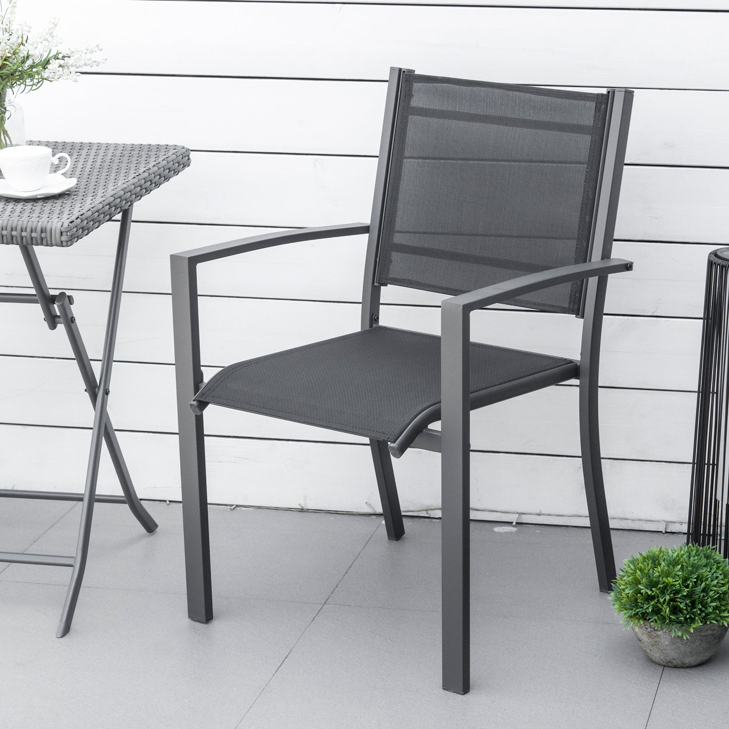 Garden Chairs Set Of 2 Outdoor Chairs with Steel Frame Texteline Seats for Camping Fishing Patio Balcony Grey Black