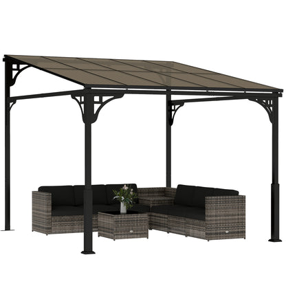 3 x 2.87 m Metal Lean-to Hardtop Gazebo, Wall-Mounted Pergola