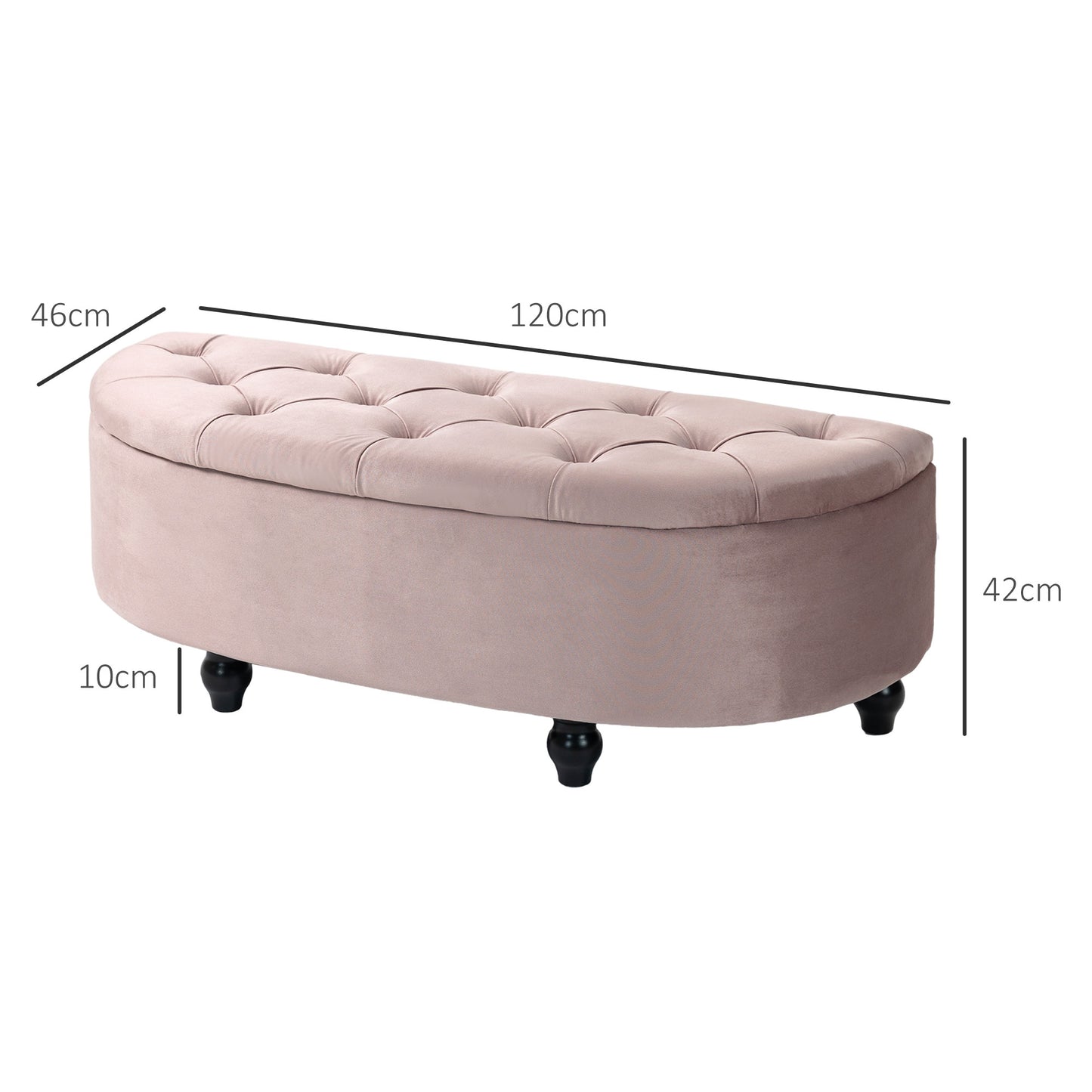 Semi-Circle Storage Ottoman Bench Tufted Upholstered Accent Footrest