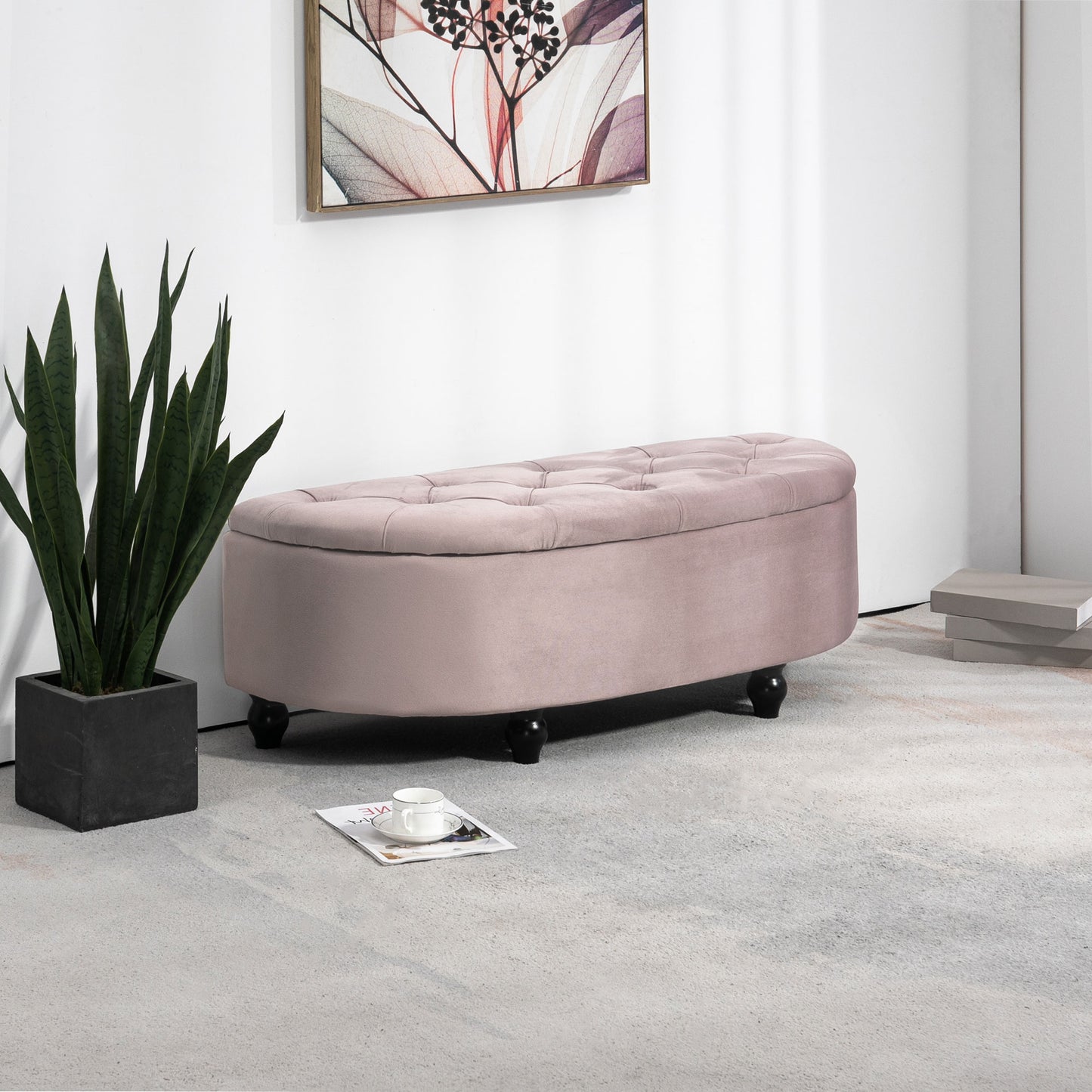 Semi-Circle Storage Ottoman Bench Tufted Upholstered Accent Footrest