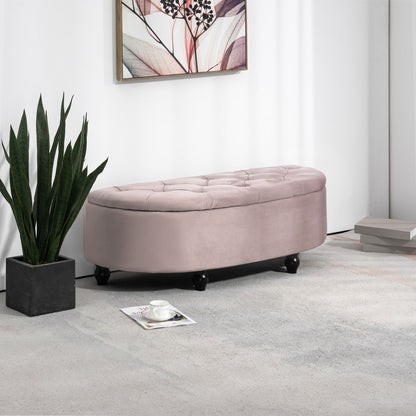 Semi-Circle Storage Ottoman Bench Tufted Upholstered Accent Footrest