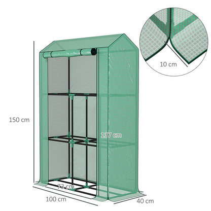 3 Tier Mini Greenhouse with PE Cover, Roll-Up Door, Green